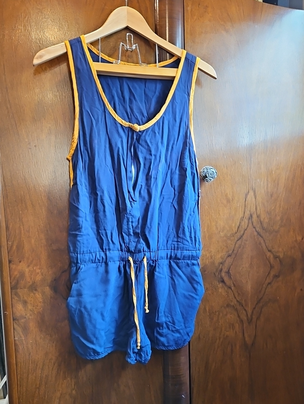 UK2LA Navy Blue Romper With Yellow Accents - Size S